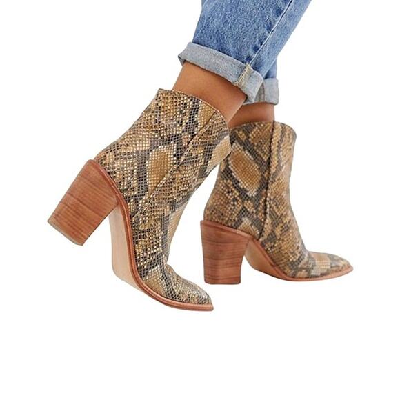 Free People 38 Barclay Brown Snake Embossed brown tan leather ankle boot western - Picture 2 of 8